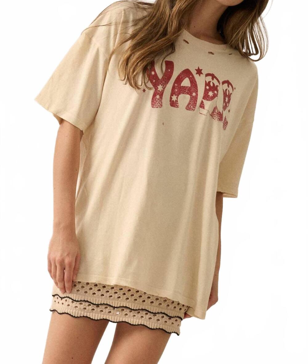 NEW PROMESA y'all cowboy distressed vintage-wash western graphic tee in vanilla
